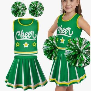 JenPen Cheerleader Costume for Girl size 7-9 years old green, white and yellow.
